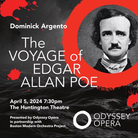 #OdysseyOpera presents Dominick Argento’s The Voyage of Edgar Allan Poe April 5 at 7:30 PM // bit.ly/OOPoeTix

#OOPoe #meetopera