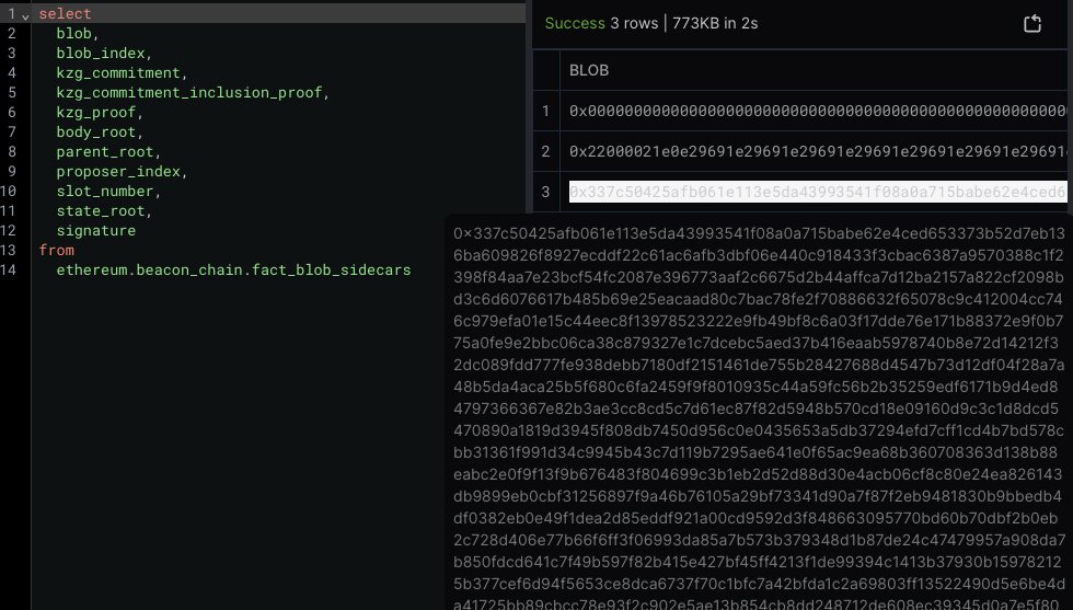 0xaustinb's tweet photo. Blobs are live via the beacon_chain schema at @flipsidecrypto! https://t.co/SUp0Xrchr4