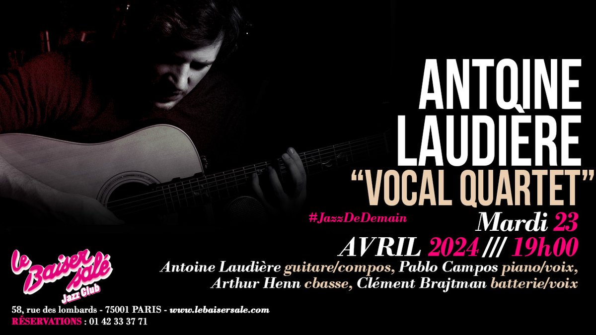 Le guitariste Antoine Laudière réunit trois des musiciens avec lesquels il a le plus collaboré ces dernières années. Ils vous présentent un hommage aux grandes voix du jazz. 🎟 : urlz.fr/pScw