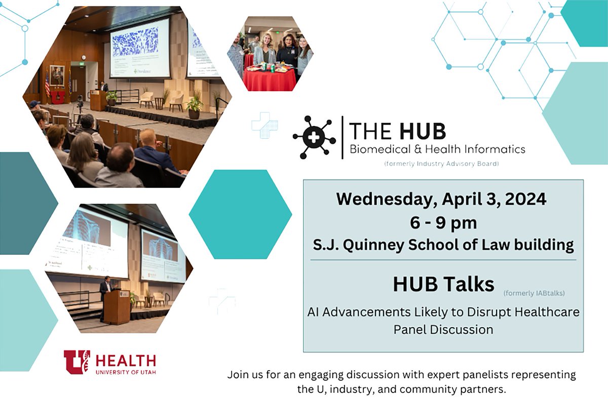 Join us on Wednesday, April 3rd from 6 - 9 pm for our HUB Talks - Networking event w/ a Panel Discussion on "AI advancements likely to disrupt healthcare"  

Panelists &amp; more event details - rb.gy/kzvmto 

Register Today! - redcap.link/HUB-Talks