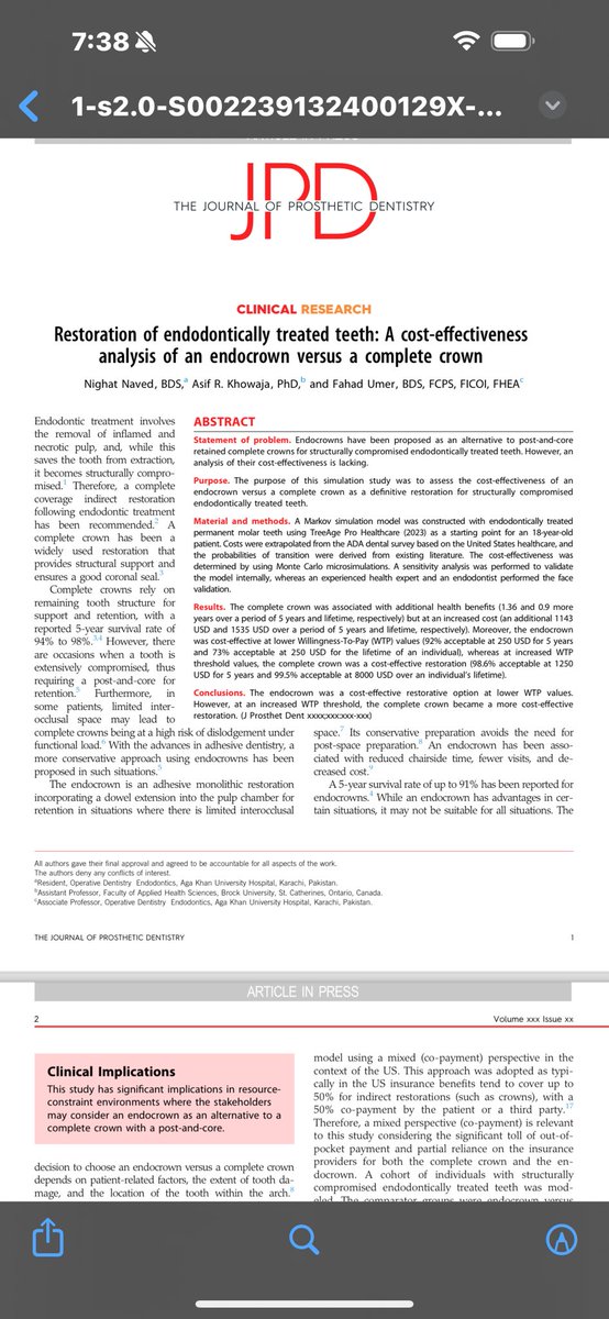 Dr.Fahad Umer (@drfahadumer) on Twitter photo Endocrowns emerge as fitting alternatives to full-coverage crowns with post and core requirements. Our cost-effectiveness analysis substantiates this claim, showcasing the practical and economic alternative . <a href="/nighatnaved/">Nighat Naved</a> explains Read here
tinyurl.com/3affhmcx Endocrowns emerge as fitting alternatives to full-coverage crowns with post and core requirements. Our cost-effectiveness analysis substantiates this claim, showcasing the practical and economic alternative . <a href="/nighatnaved/">Nighat Naved</a> explains Read here
tinyurl.com/3affhmcx