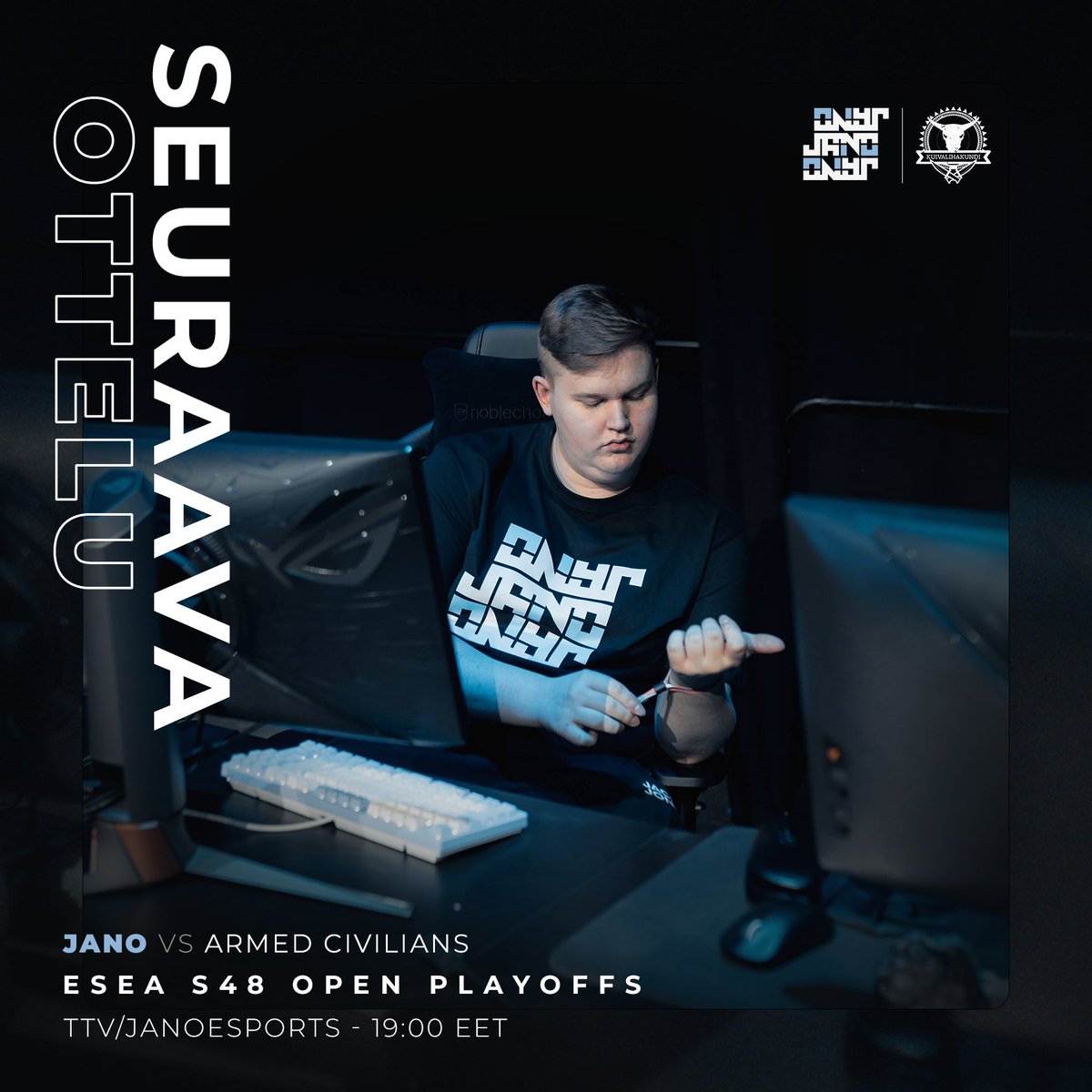 Kauden 16 parasta joukkuetta jäljellä, mutta vain paras nousee ensi kaudeksi suoraan Advancediin.

🆚 Armed Civilians
🕖 19:00
🎙️ @nexuwus
📺 twitch.tv/janoesports

#cs2fi #janottaa #esportsfi #kuivalihakundi