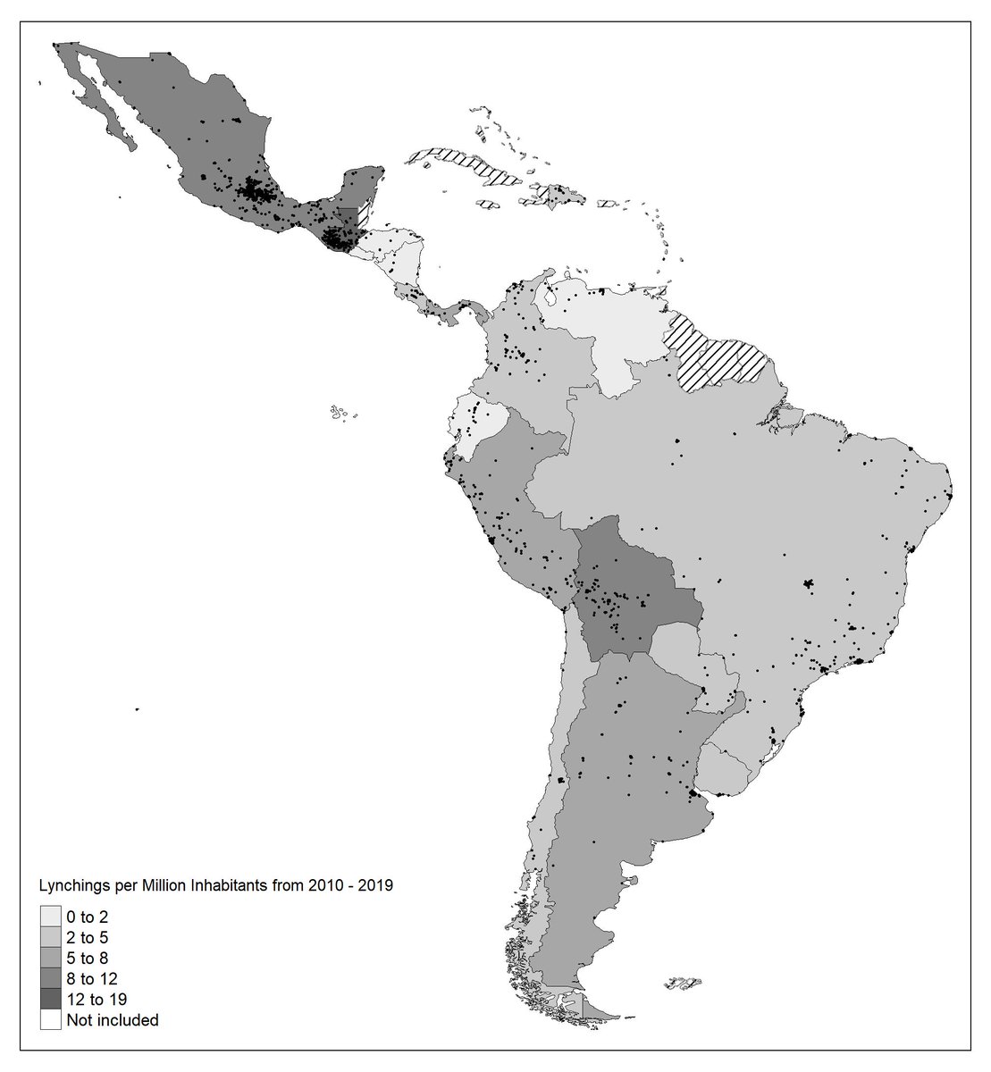 Enzo Nussio (@enzonussio) on Twitter photo Nuevo artículo sobre base de datos de linchamientos en América Latina con <a href="/govclayton/">Gov Clayton</a>
Puntos clave:
- Primera base que abarca toda América Latina
- 2818 eventos reportados 2010-2019
- Mayores tasas: Guatemala, Bolivia y México
Sigue hilo
<a href="/JPR_journal/">Journal of Peace Research</a>: journals.sagepub.com/doi/10.1177/00… Nuevo artículo sobre base de datos de linchamientos en América Latina con <a href="/govclayton/">Gov Clayton</a>
Puntos clave:
- Primera base que abarca toda América Latina
- 2818 eventos reportados 2010-2019
- Mayores tasas: Guatemala, Bolivia y México
Sigue hilo
<a href="/JPR_journal/">Journal of Peace Research</a>: journals.sagepub.com/doi/10.1177/00…