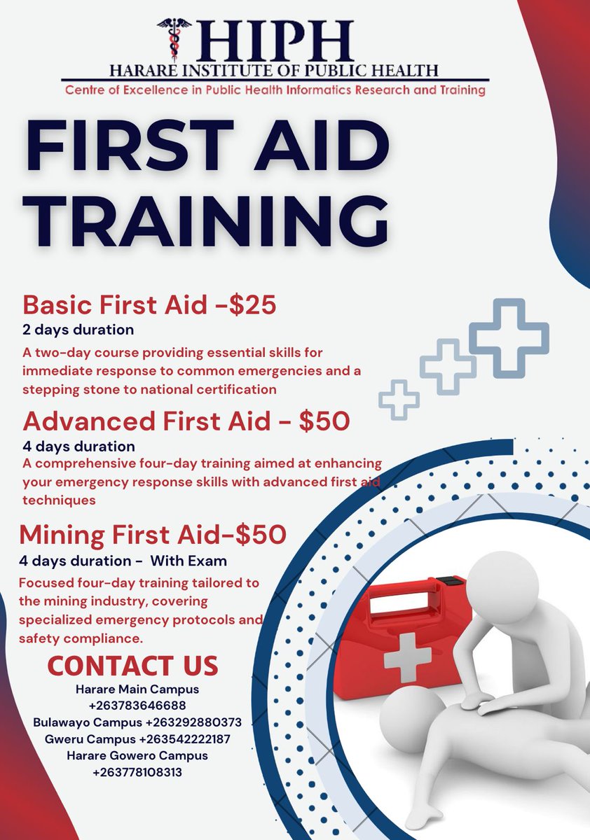 Empower yourself with life-saving skills: First Aid Training for a safer tomorrow⛑⛑
#schoolofnursing #firstaid #advancedfirstaid #miningfirstaid #hiph #emergencyfirstaid #schoolofpharmacy #schoolofbusiness #schoolofcommunityhealth #schoolofhealthtechnologies