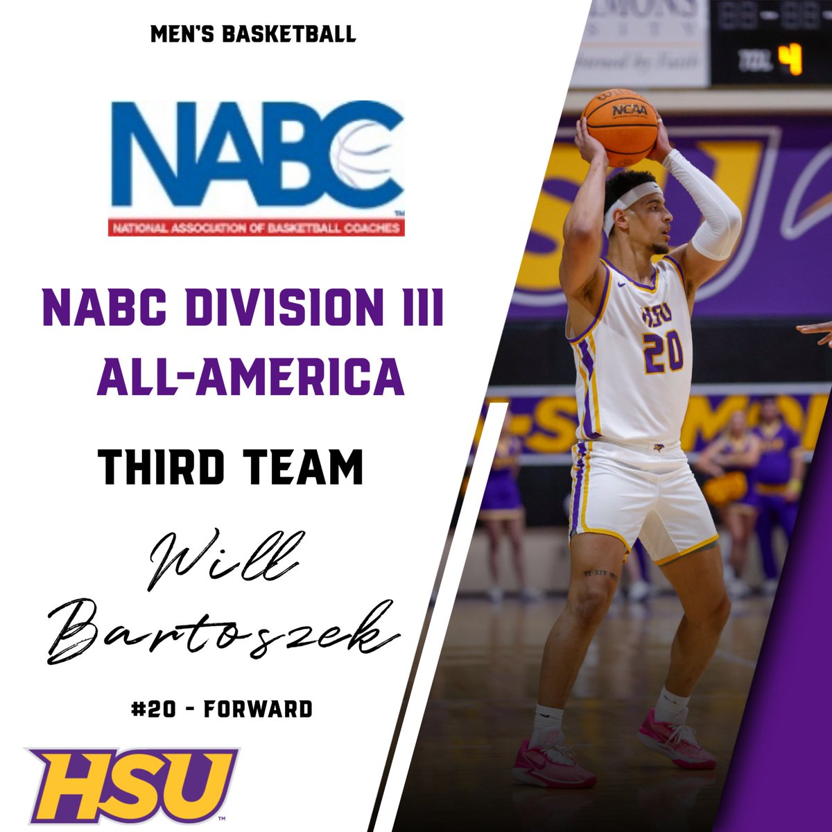 Congratulations to Will Bartoszek for being selected to the National Association of Basketball Coaches Division III All-America Third Team.