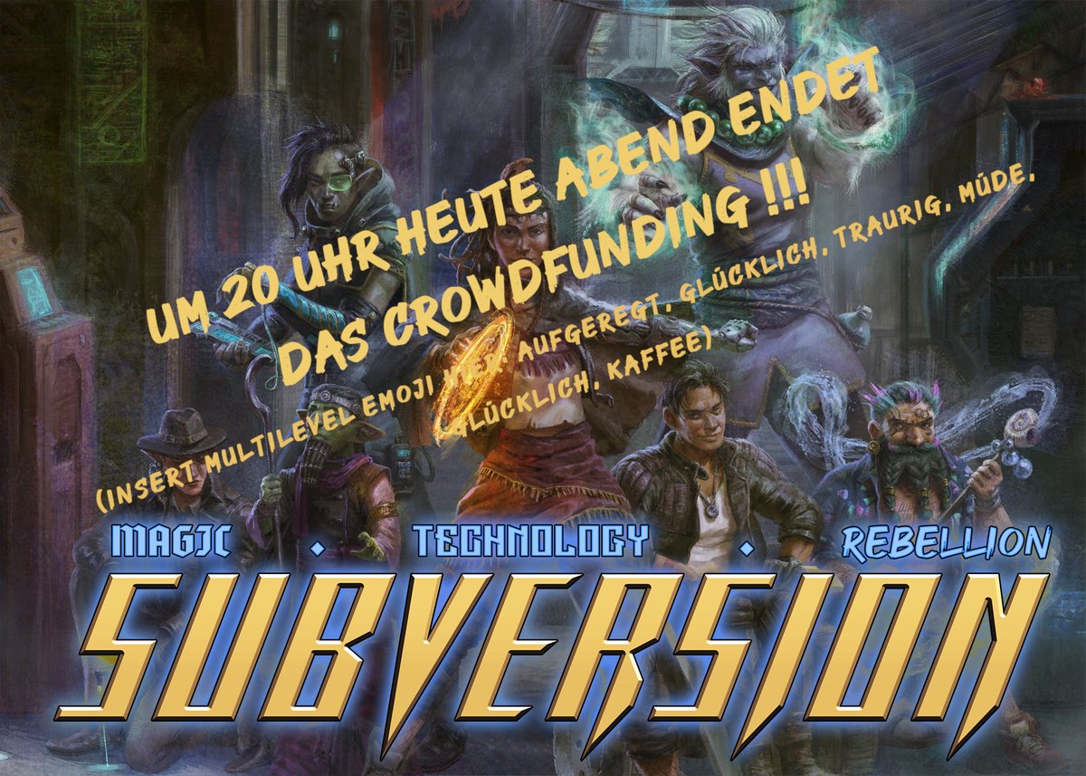 polyfeder's tweet image. Nur noch 4 Stunden, dann endet das Crowdfunding. 
#subversionRPG #pnpde