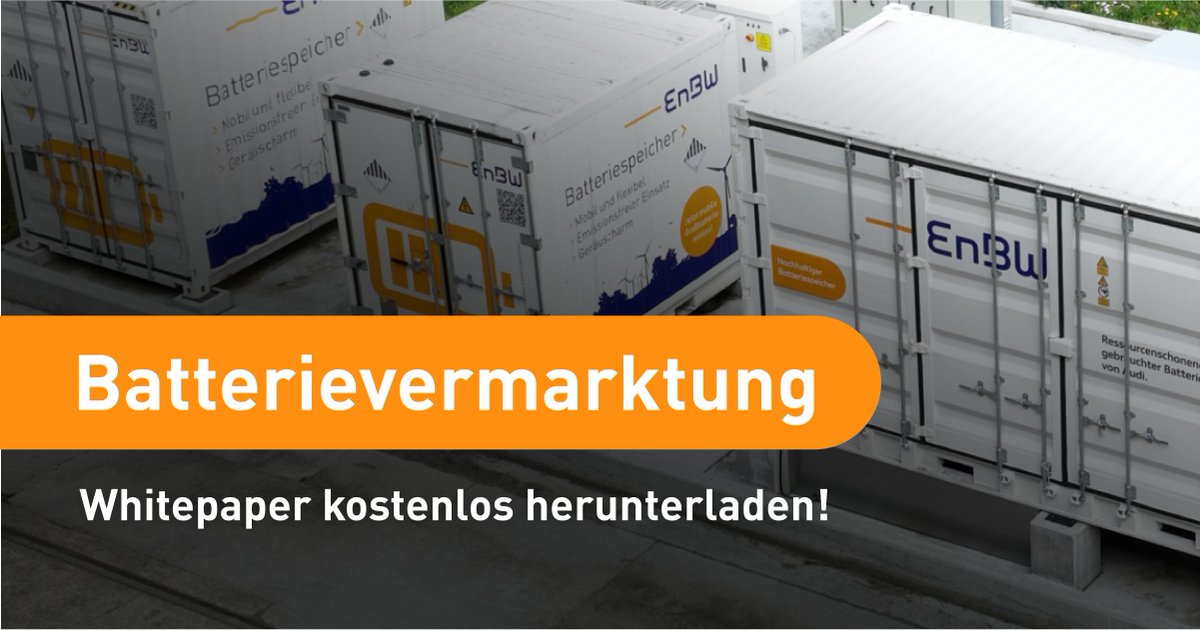 Unser neues #Whitepaper gewährt einen umfassenden Einblick in den Ablauf der #Batterievermarktung und zeigt aktuelle Markttrends auf. 📈 Jetzt Whitepaper kostenlos herunterladen und lernen, warum wir der richtige #Vermarkter sind 🤝: hubs.ly/Q02phz-J0 #ErneuerbareEnergien