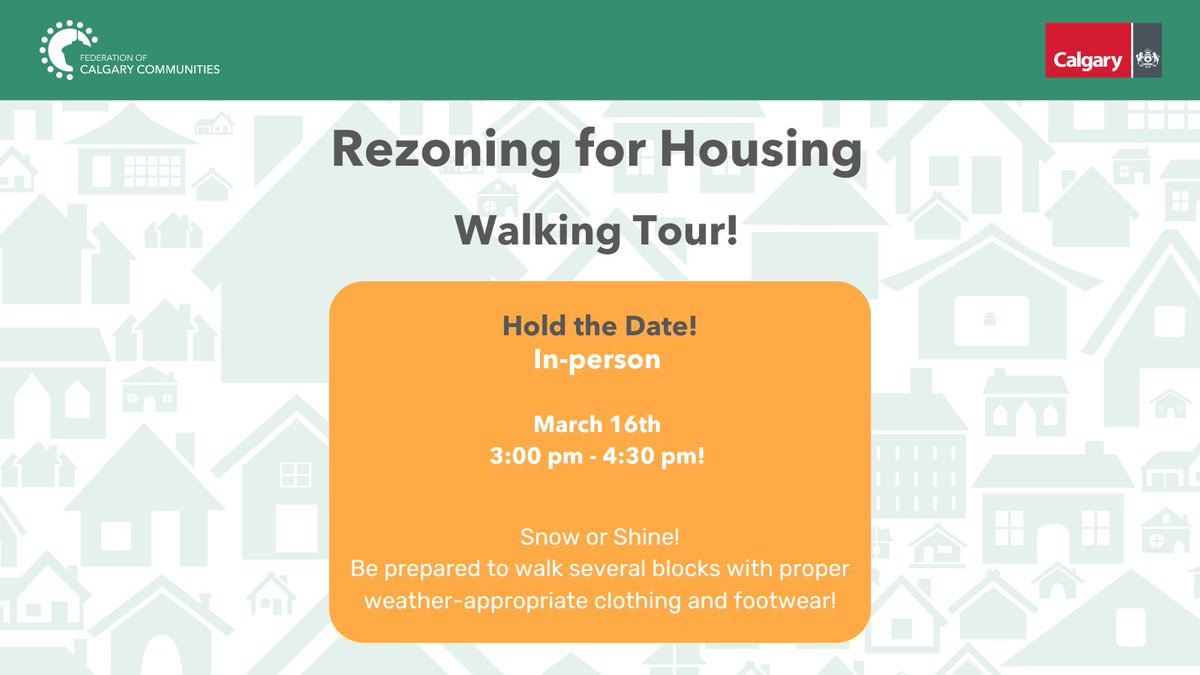 Put on your walking shoes! ➡️Join Josh White, Director of City & Regional Planning at The City of Calgary on Saturday March 16th from 3-4:30pm as he walks you through a typical Calgary community experiencing growth. Register: ow.ly/gPq050QQL4B