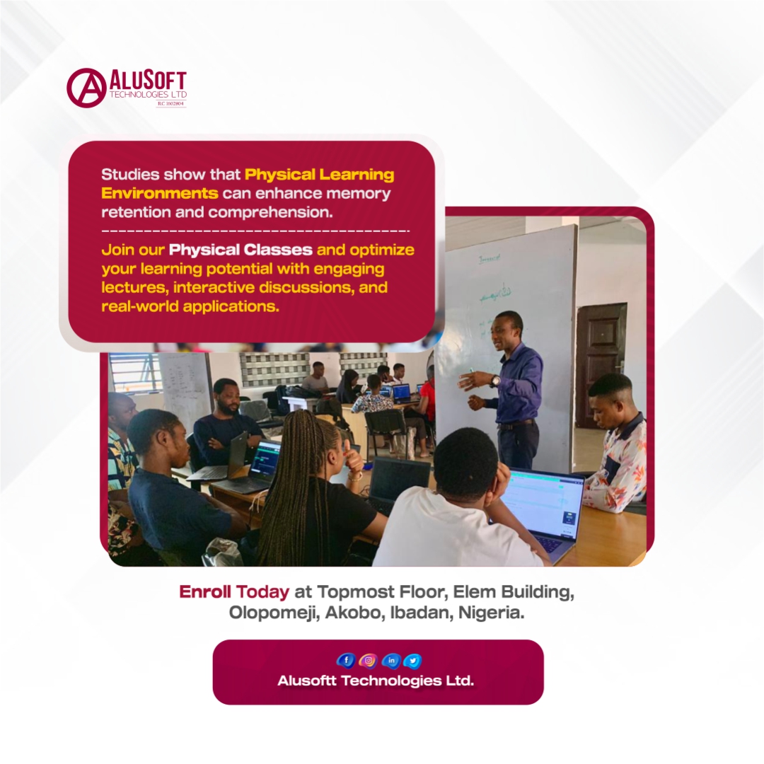 Alusofttech's tweet photo. Let's optimize your tech journey together! 📚✨
Join our Physical Classes for an immersive experience that boosts memory retention and comprehension.
Don't miss out on engaging lectures and interactive discussions.
#PhysicalClasses #EngagingLearning #Alusofttech https://t.co/Ua4QXyi3sX