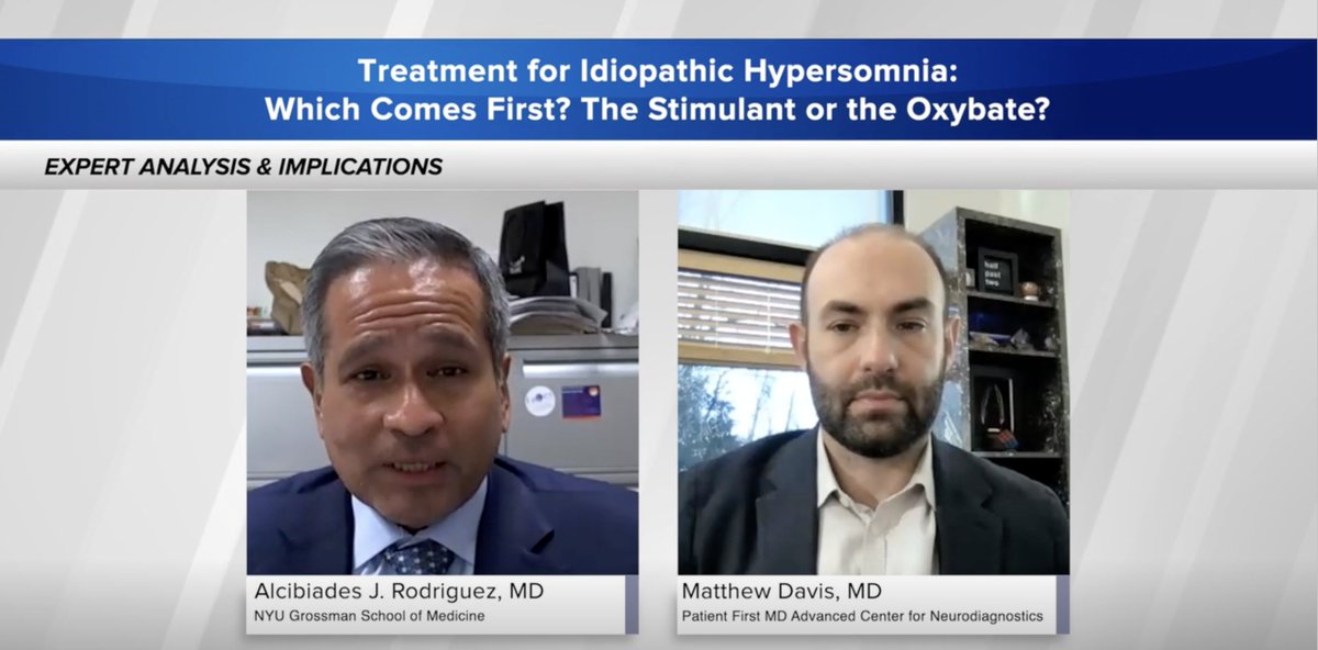 Which comes first: stimulant or oxybate? Drs. Alcibiades J. Rodriguez & Matthew Davis spend 6 #CME minutes talking idiopathic hypersomnia treatments: mededonthego.com/Video/program/… #sleep #HypersomniaNews