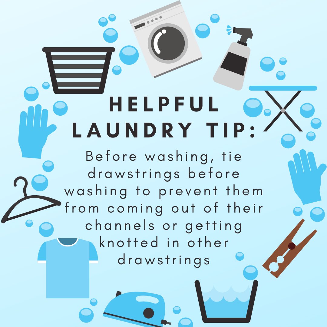 Laundry tips: tie together any drawstrings so they don't get knotted up in the washer or dryer.

#laundrytips #collegetips #collegesuccessskills