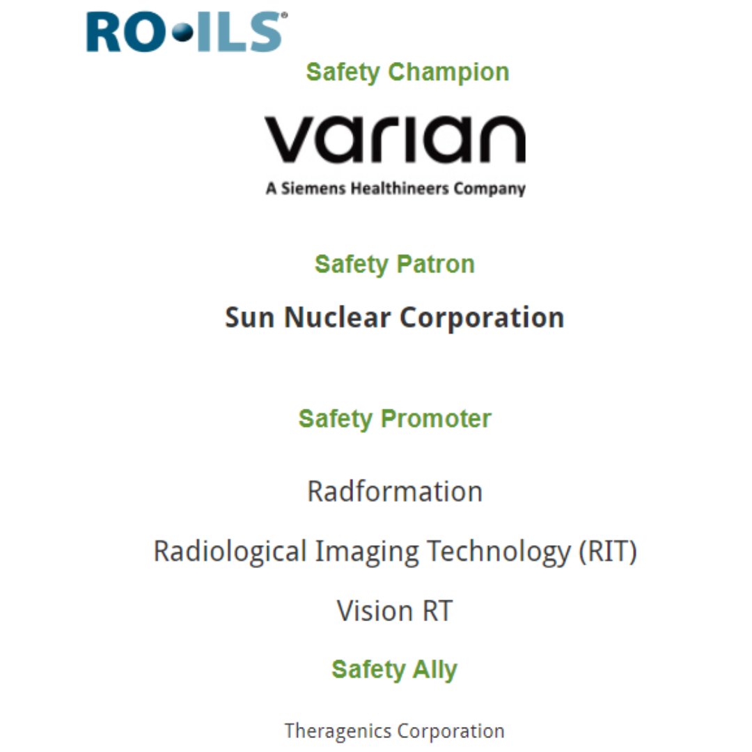 ASTRO_org's tweet photo. Join an elite group of companies dedicated to #ROsafety and become a #ROILS supporter. The following vendors are promoting patient safety and leading the way in 2024: @Radformation @RIT4QA @VisionRTLtd @TheraBrachy @Sunnuclear @VarianMedSys #PSAW24 https://t.co/e7bQiN5kwA