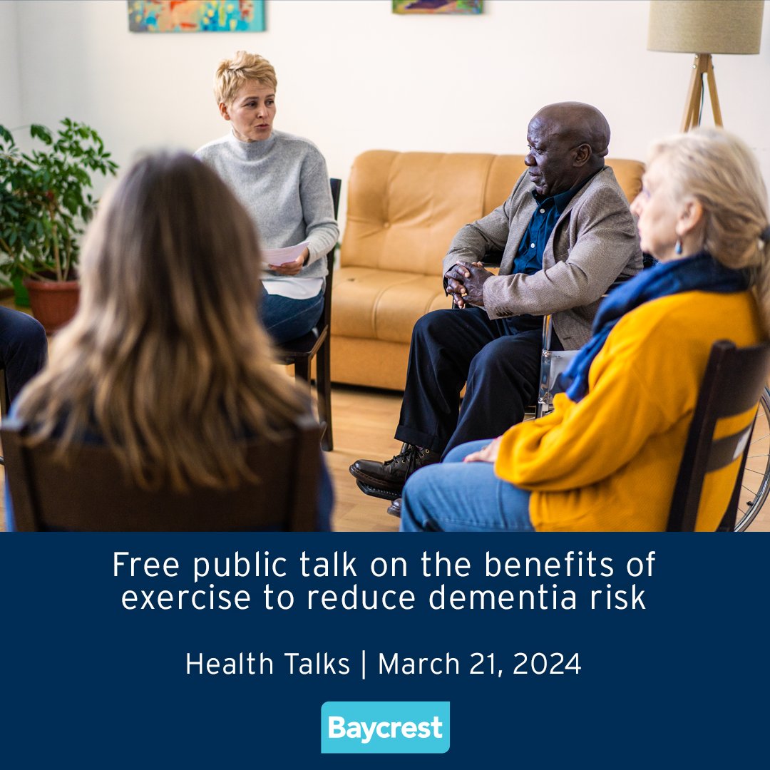 In the next Health Talks session, Baycrest's Dr. Meaghan Adams will discuss the powerful role of exercise in reducing dementia risk. Join us March 21, from 11 a.m. to noon, in-person and virtually. For all details, please visit baycrest.org/healthtalks.