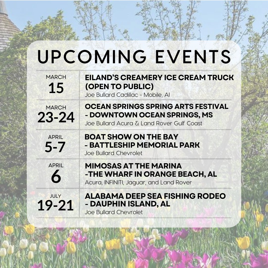 JoeBullardAuto's tweet photo. 🌟 Get ready for an exciting lineup of events coming your way! 🗓️ Make sure to mark your calendars because you won't want to miss out on all the fun. Where will we see you next?👀
#JoeBullardAuto #EventSeason https://t.co/IIdGP9jgXS