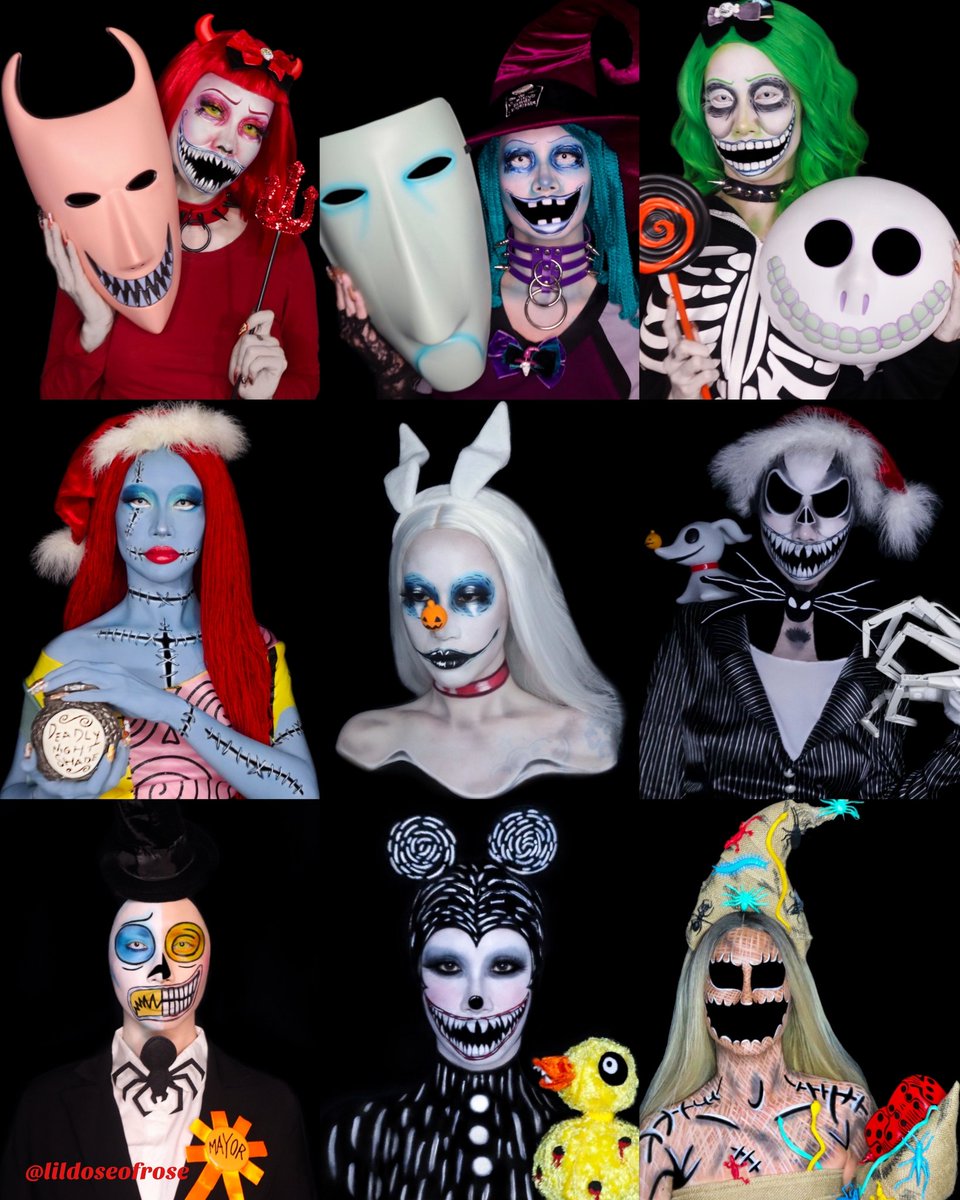 💀 HALLOWEEN TOWN 🎃
~
My complete collage of all 9 characters I created for the Nightmare Before Christmas series! 🥺❤️ I'm so proud I finished this series even tho I wanted to give up mid-way 😆 who is your favorite NCB character? 
#mehron2024 #mehronmakeup #nbcmakeupseries