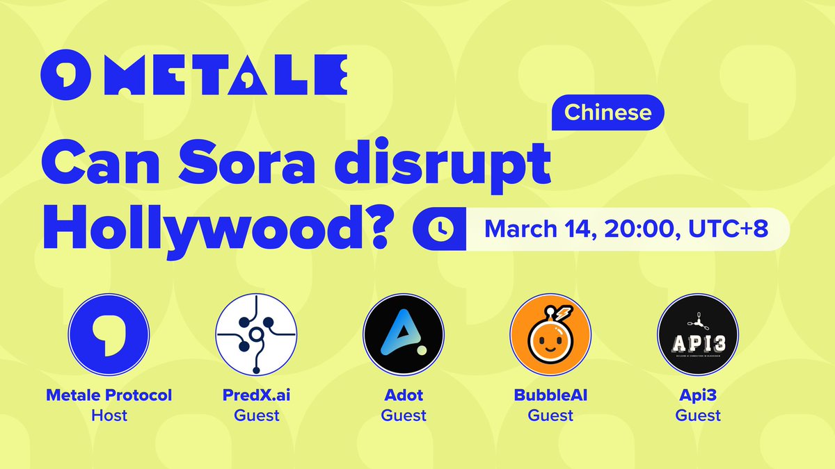 What changrs will #Sora bring? Will it replace Hollywood? Let's discuss with @PredX_AI @Adot_web3 @Bubbleai_xyz @Api3App tomorrow!🥳🥳