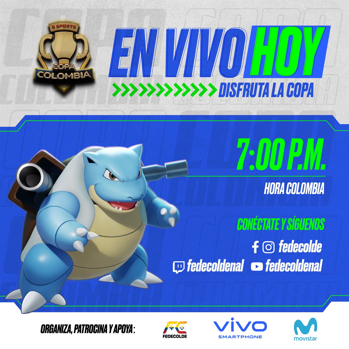 ¡Gamers! 🔥 No se pierdan la emocionante transmisión del torneo de Pokémon Unite en la #copacolombia mobile de la Federación Colombiana de Deportes Electrónicos - <a href="/MovistarCol/">Movistar Colombia</a> y <a href="/vivo_mobileCO/">vivo Colombia</a>. Hoy desde las 7:00pm. ¡Batallas épicas te esperan! Conéctate: twitch.tv/fedecoldenal