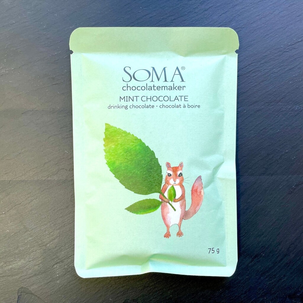 Soma Mint Drinking Chocolate has a great balance of mint and chocolate flavor. I went the standard drinking chocolate route, mixing the bag with .5C of hot water. Although I whisked the hell out of it, there was still a bit of a grain to it. It didn't sl… instagr.am/p/C4dWue3Mxkv/