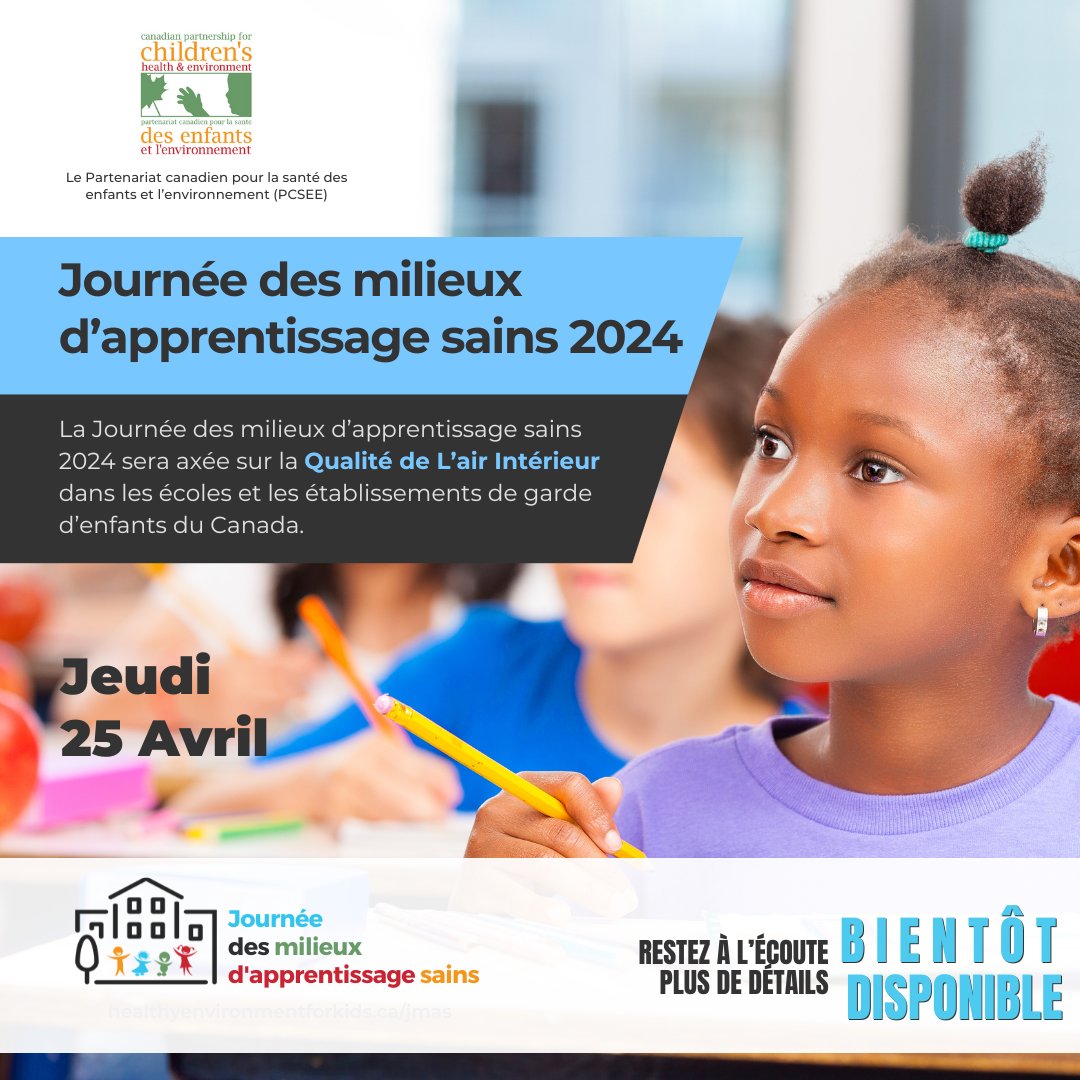 La Journée des milieux d’apprentissage sains 2024 sera axée sur la Qualité de L’air Intérieur dans les écoles et les établissements de garde d’enfants du Canada.
healthyenvironmentforkids.ca/jmas
@CanEnvLawAssn
