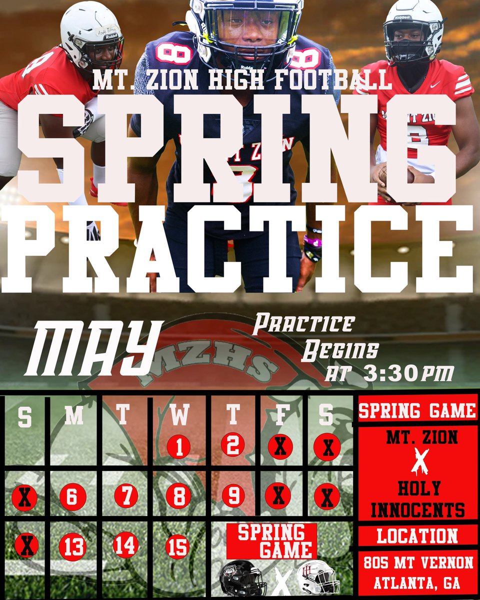 Mt. Zion Bulldogs will begin spring practice May 1st‼️ We are excited to show the growth we’ve made since the fall‼️#DAWGS @MtZionAthletics @CoachBinyard @ccpsathletics1 @JonesboroGovt @OfficialGHSA