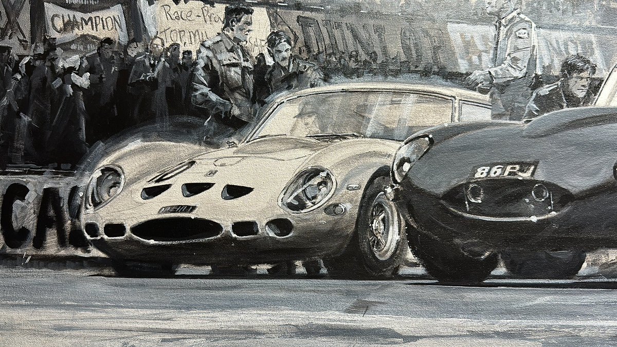 Burns_Keith's tweet image. #WIP #wipart #Ferrari #250GTO #silverstone #acrylicpainting #blackandwhite