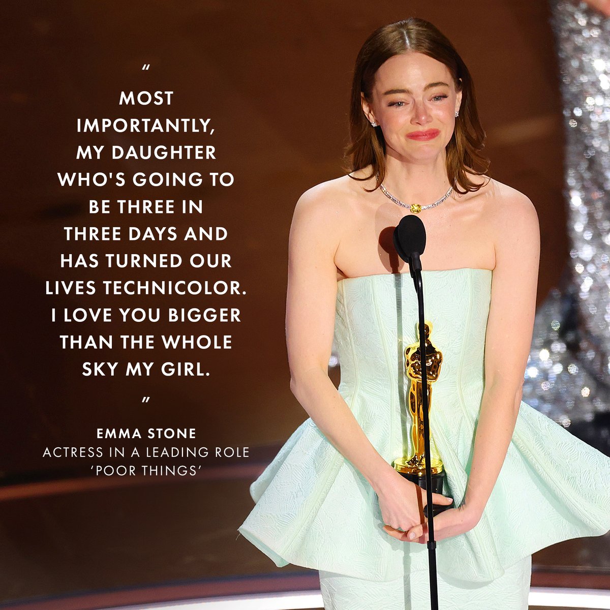 Wishing Emma Stone and Dave McCary's daughter the happiest of birthday's today. 📸 Emma Stone accepting the Oscar for Best Actress at the 96th #Oscars