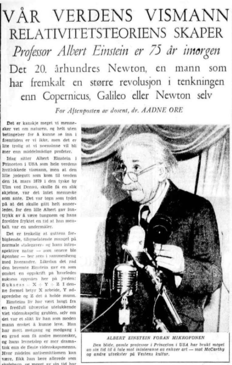 Vår verdens vismann. Professor Albert Einstein er 75 år imorgen. Fra @Aftenposten #pådennedag 1954.