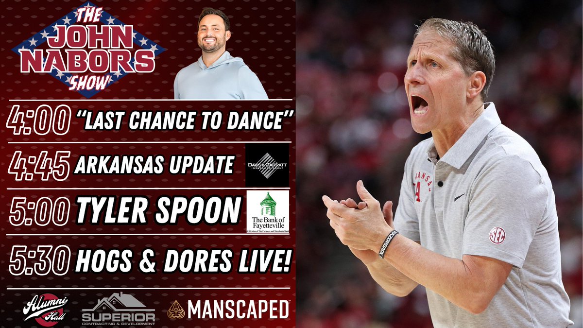 Big Show Let's Go!

Can Hogs make magic in SEC Tourney tonight?

Baseball keeps winning streak going heading into SEC play

Former Razorback <a href="/tyler_spoon/">Tyler Spoon</a> 

Rolling into live stream watch party!