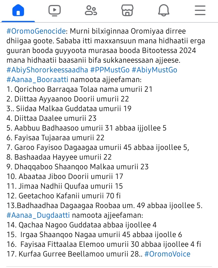 OROMIAN (@oromianist) on Twitter photo #OromoGenocide: 17 civil Oromian were executed by Abiy's terrorist force in east Shaggar zone of #OromiaState. All of there taken out of prison camp & get killed.
<a href="/LaetitiaBader/">Laetitia Bader</a> <a href="/UNHumanRights/">UN Human Rights</a> <a href="/hrw/">Human Rights Watch</a> <a href="/amnesty/">Amnesty International</a> <a href="/AmnestyEARO/">Amnesty Eastern Africa</a> #OromoHolocaust #InvestigateAbiy <a href="/AP/">The Associated Press</a> #OromoGenocide: 17 civil Oromian were executed by Abiy's terrorist force in east Shaggar zone of #OromiaState. All of there taken out of prison camp & get killed.
<a href="/LaetitiaBader/">Laetitia Bader</a> <a href="/UNHumanRights/">UN Human Rights</a> <a href="/hrw/">Human Rights Watch</a> <a href="/amnesty/">Amnesty International</a> <a href="/AmnestyEARO/">Amnesty Eastern Africa</a> #OromoHolocaust #InvestigateAbiy <a href="/AP/">The Associated Press</a>