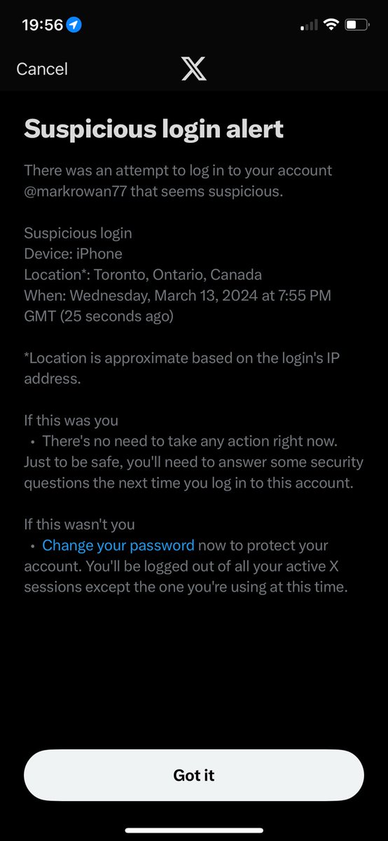 markrowan77's tweet photo. Dear twat in Canada. 

Ffs quit trying to log in to my account, the notifications are getting on my nerves. 

Thanks 

Mark https://t.co/J7nN6vYMQ9