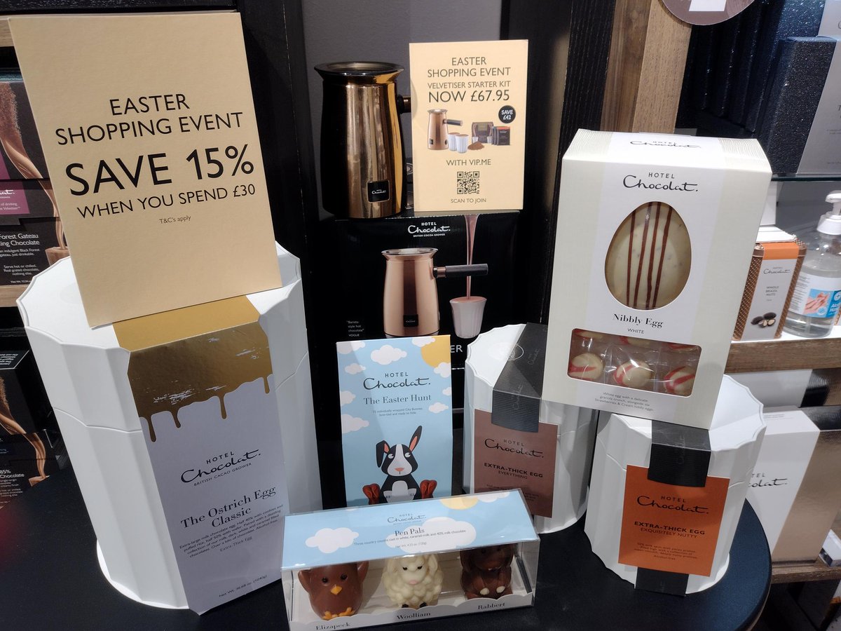 🐰 The @HotelChocolat Easter Shopping Event! 🐰 Hop on over to @HotelChocolat between 14th - 18th March to save 15% when you spend £30 or more in-store. Now is the time to stock up on all your Easter chocolate treats 🥚 🍫 T&Cs apply - ask staff for more details.