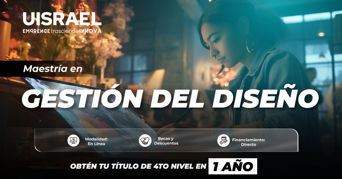 ¡Haz de tu pasión por el diseño una carrera exitosa con nuestra maestría en gestión del diseño en línea de la UISRAEL! 🎨  💼 En solo un año, adquirirás las habilidades y conocimientos necesarios para liderar proyectos creativos desde cualquier lugar. #GestiónDelDiseño #UISRAEL