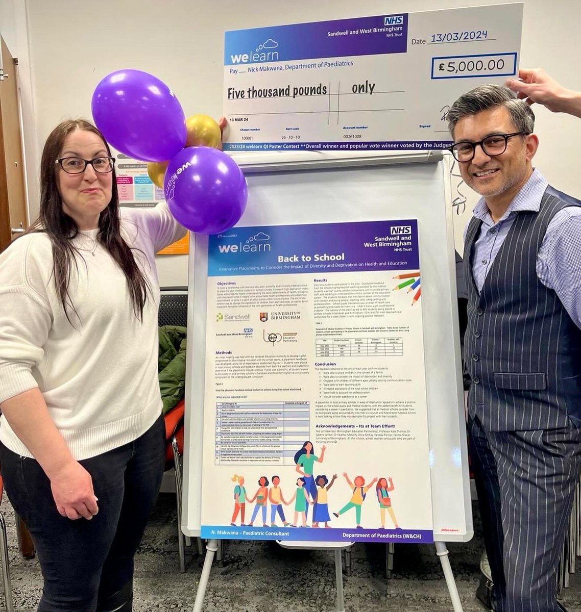 drnickmakwana's tweet image. Proud to have won the quality improvement prize @swbhnhs for our project placing medical students in primary schools in deprived areas to help them see the impact of deprivation and diversity on education and health, as well as improve aspirations of local children. It worked!