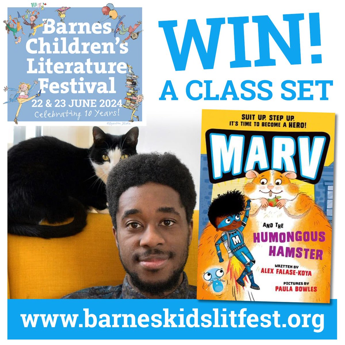 #GIVEAWAY! Bookings for our #FREE London Primary Schools Programme are now open and we're celebrating by giving away a class set (30 books) of Marv & the Humongous Hamster by @alexfkoya. Like, follow, RT & tag a pal by 4.00pm 17/3 to #win. Ts & Cs on site barneskidslitfest.org/schools/