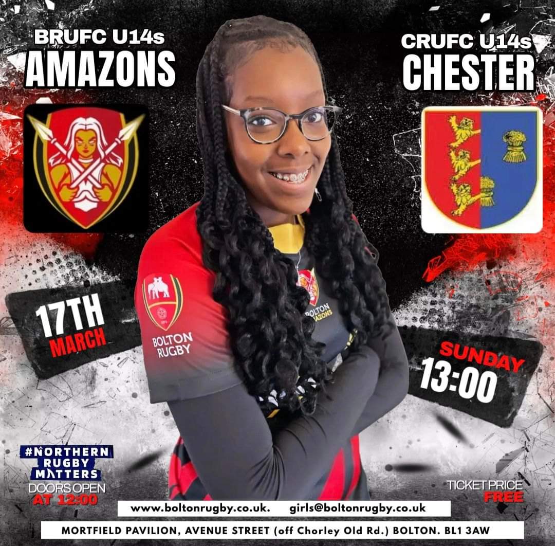 Have you ever thought about playing rugby but wouldn't know where to start?

Our #BoltonAmazons are playing at home this Sunday. Come down and see what the girls are about and cheer on the Amazons as they take on Chester! 

Girls@boltonrugby.co.uk 
#notjustforboys #girlsrugby