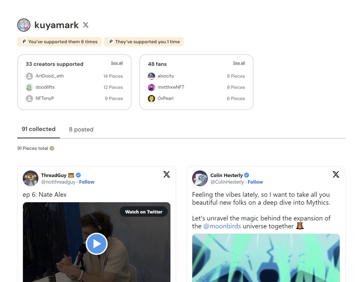 Introducing profiles. 

See your top supporters, show off collected and created posts, and more.