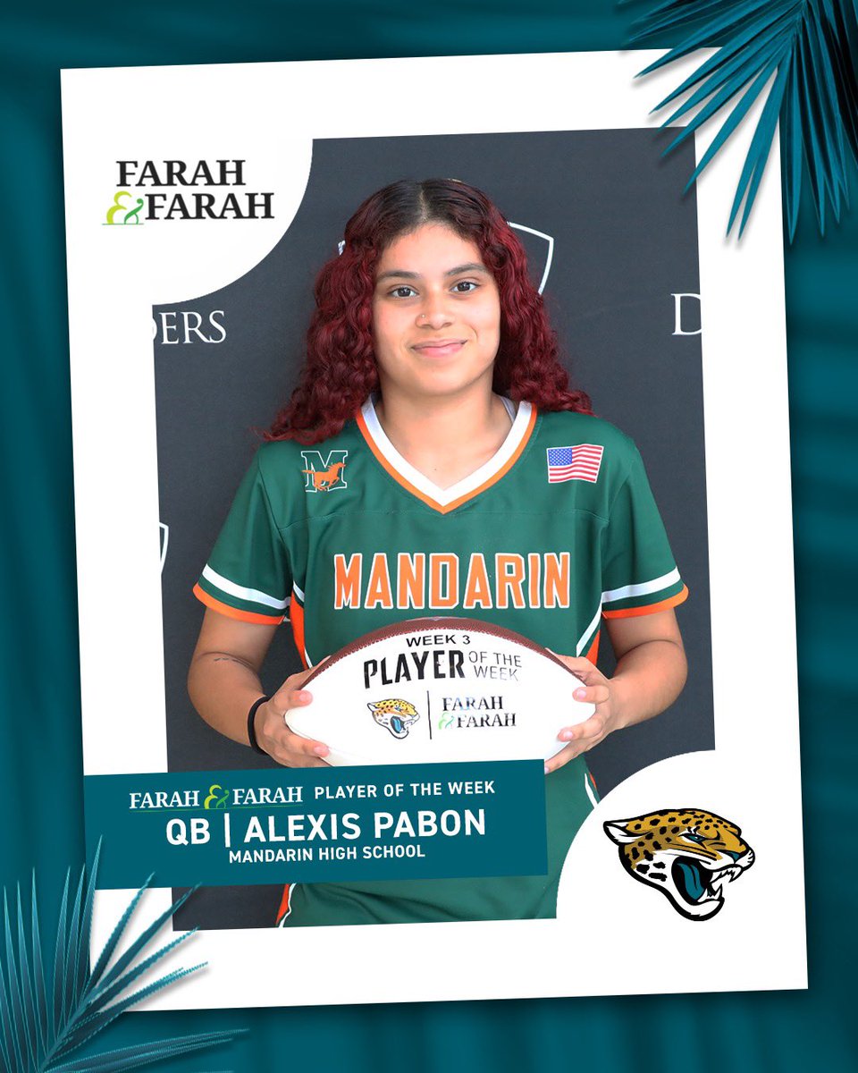 GIRLS FLAG FOOTBALL - WEEK 3.

Alexis Pabon, Mandarin High School, was 15-of-21 passing for 169 yards and threw for 3 touchdowns in win against Atlantic Coast.