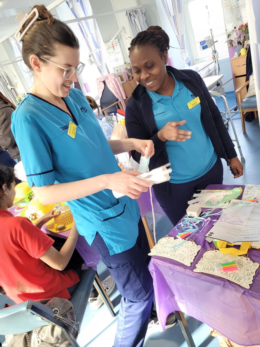 NHSGGCnorthAHP's tweet photo. Great effort by #ward30 in #GRI today for #WDAD2024 with some Easter crafts in the ward showing the importance of meaningful activity in the prevention and treatment of delirium. Supported by wonderful OPS AHP colleagues and some of our lovely volunteers https://t.co/D9NRsD1Nck
