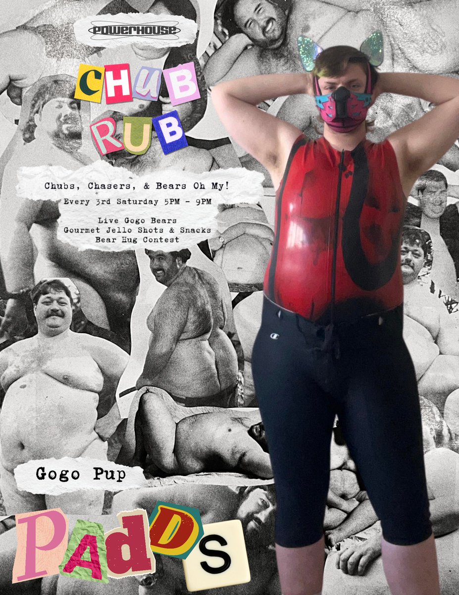 ChubRubSF's tweet photo. This month's Chub Rub is sure to be a hot one! Join host @Pup_Synn with gogo Pup Padds and gogo Cub Jer on Saturday night! 5-9pm at @sfPOWERHOUSE https://t.co/bn1MOmONUE