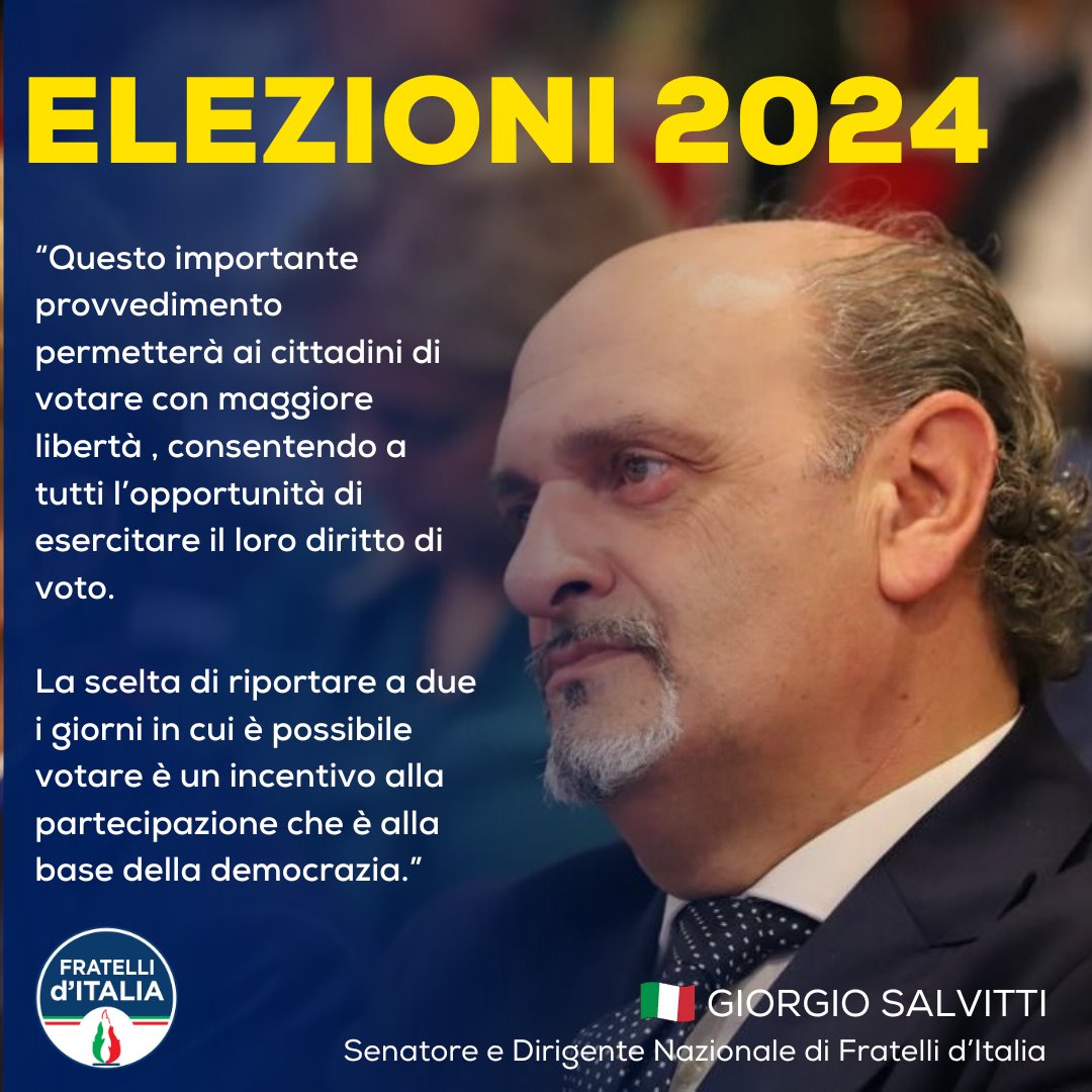 🇮🇹Questo importante provvedimento
permetterà ai cittadini di votare con maggiore libertà. La scelta di riportare a due i giorni in cui è possibile votare è un incentivo alla partecipazione che è alla base della democrazia. 🇮🇹