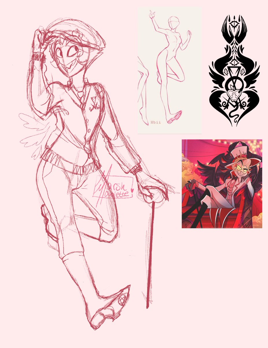 Marshmowlette's tweet photo. Didn’t feel great today so I decided to do a warmup sketch of Lucifer to make myself feel better. My fiancé suggested a hat and I went with it for an outfit.

#HazbinHotelFanart #LuciferHazbinHotel https://t.co/PmFqszdJb8