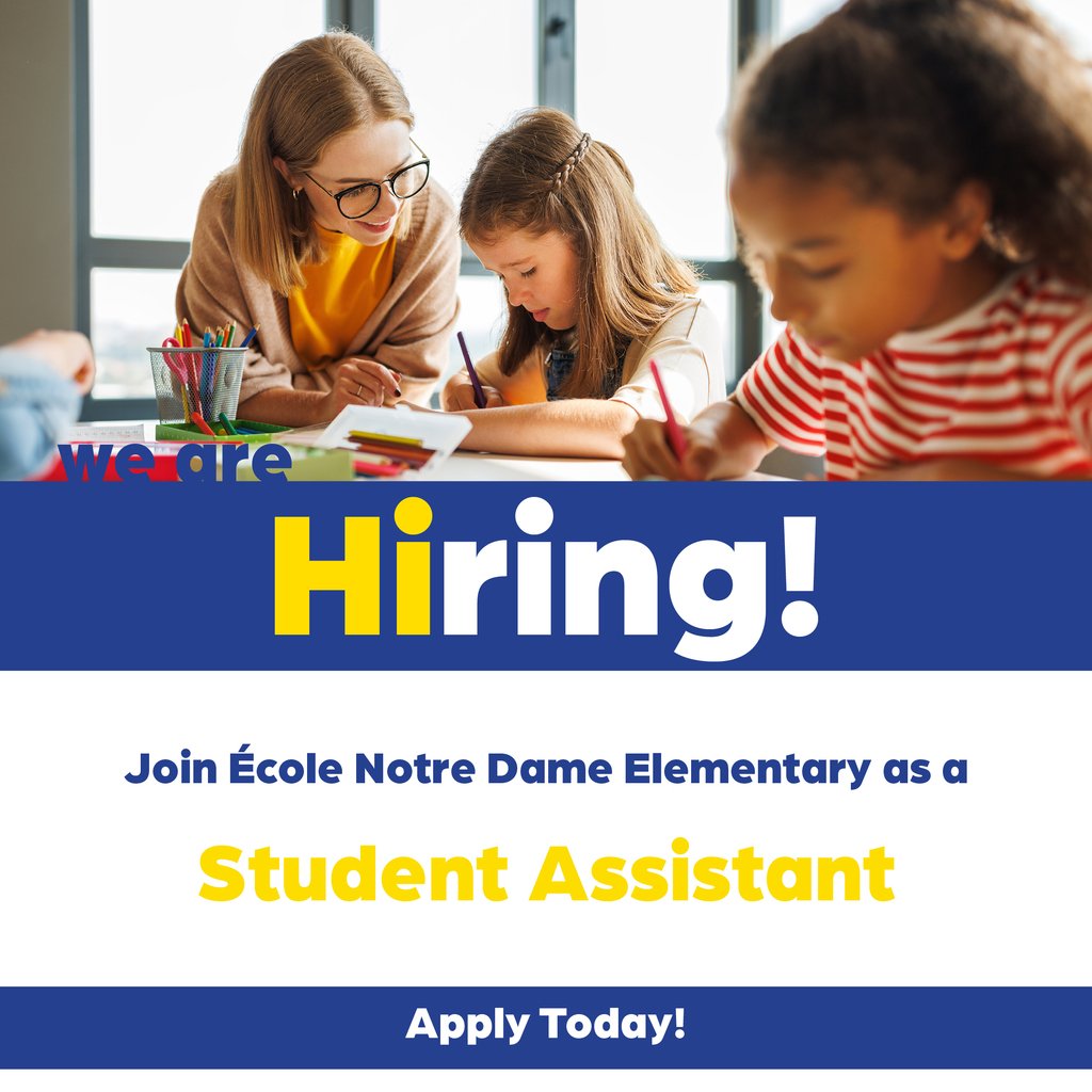 Join our division as a Student Assistant at École Notre Dame Elementary!

5il.co/2gixq