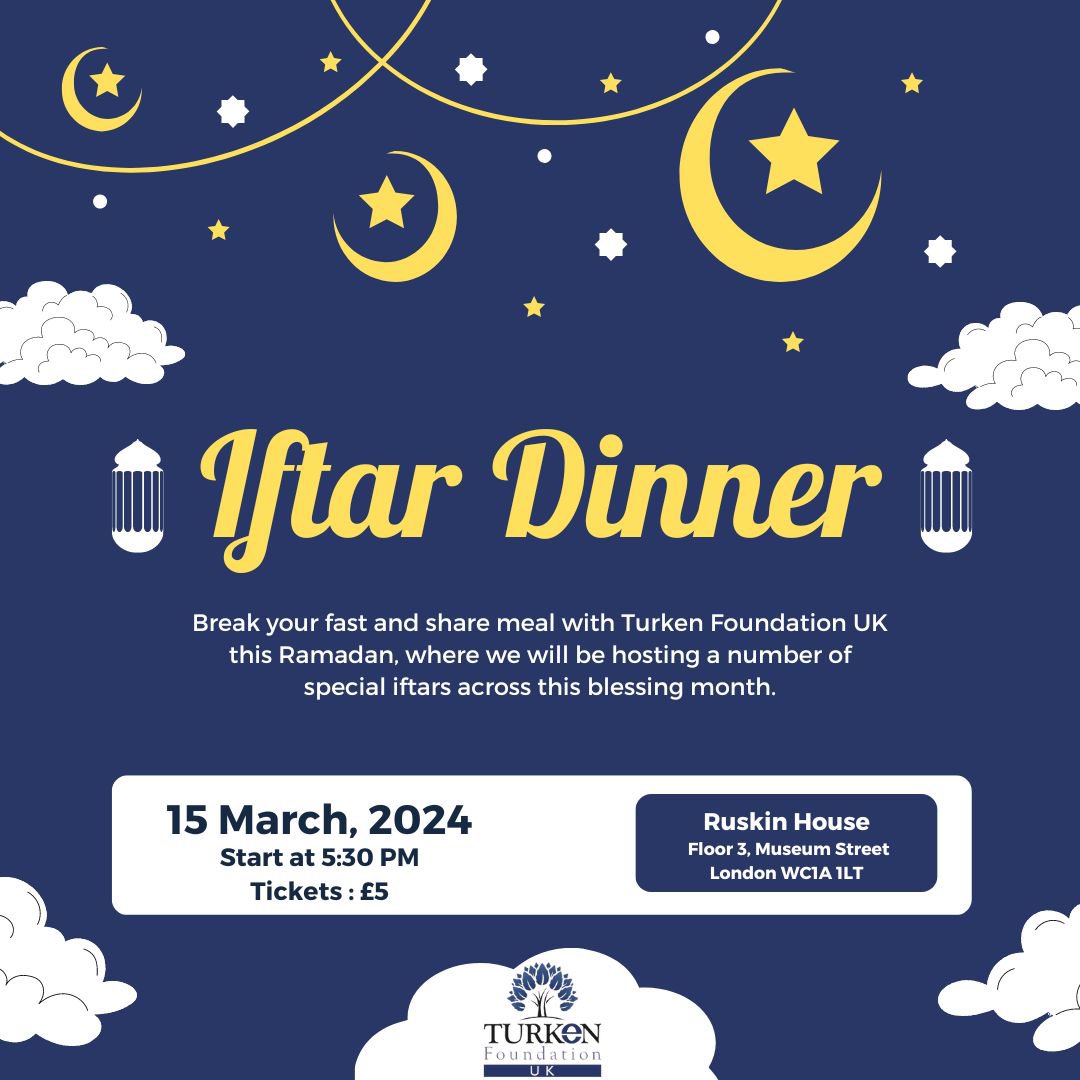 turkenuk's tweet photo. We’re excited to host Iftar dinners this Ramadan, with our first one on Friday, 15th March. Break your fast and share a meal with us! 
Register via https://t.co/tPHANgE0F0 https://t.co/0xqu9XitjR