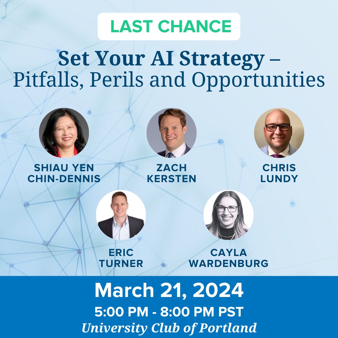 LAST CHANCE! Please join FEI Portland in welcoming guest speaker Chris Lundy, Senior Principal Enterprise Architect and AI Strategist | Pfizer. He will join Shiau Yen Chin-Dennis of K&amp;L Gates in this Q&amp;A session. Register now: bit.ly/3w7olwt