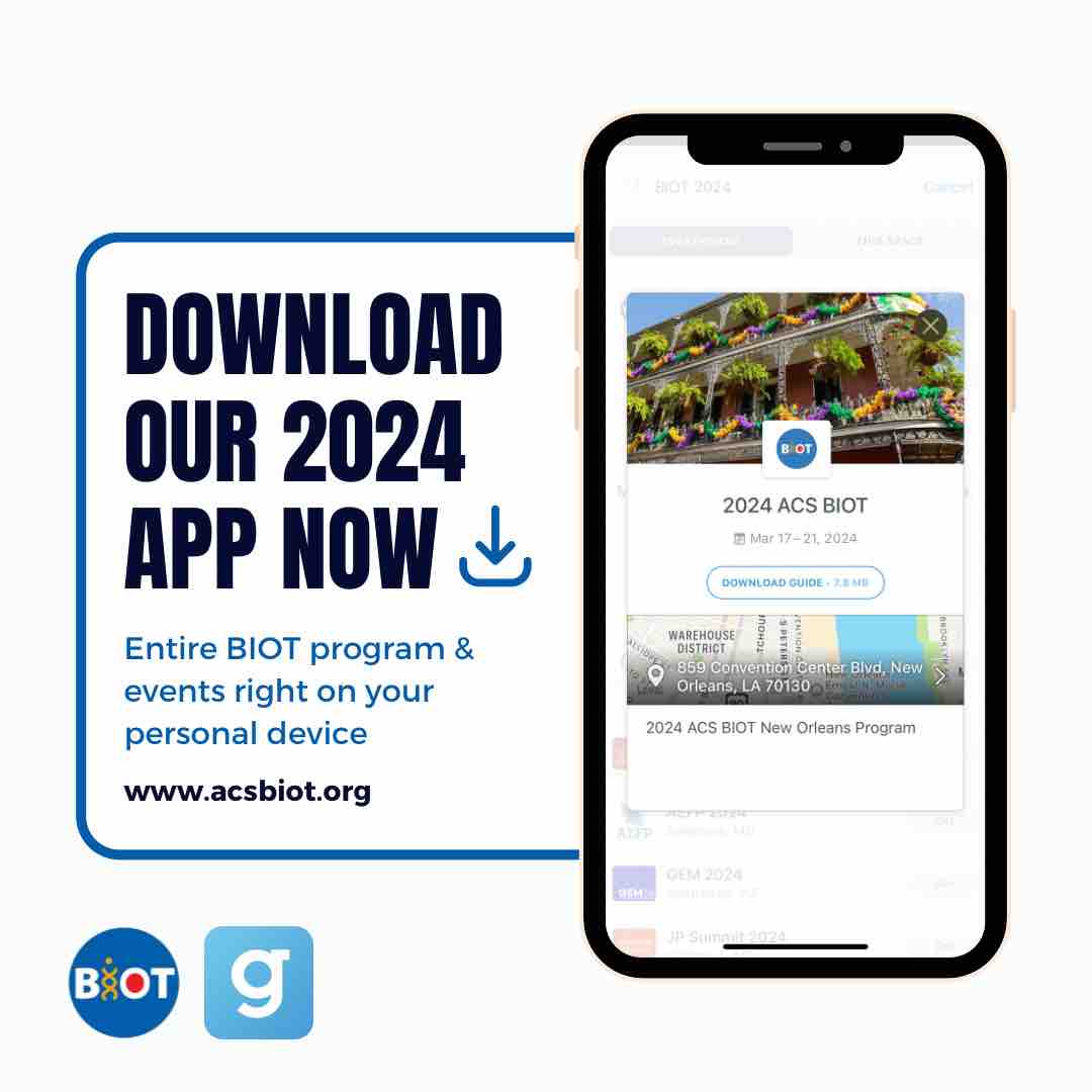 Our BIOT 2024 meeting app is ready! Search for Guidebook in your device’s App Store, search “BIOT 2024” and download our entire meeting program directly to your device! Get the latest information, live updates and book mark your favorite sessions to get the most out of BIOT 2024!
