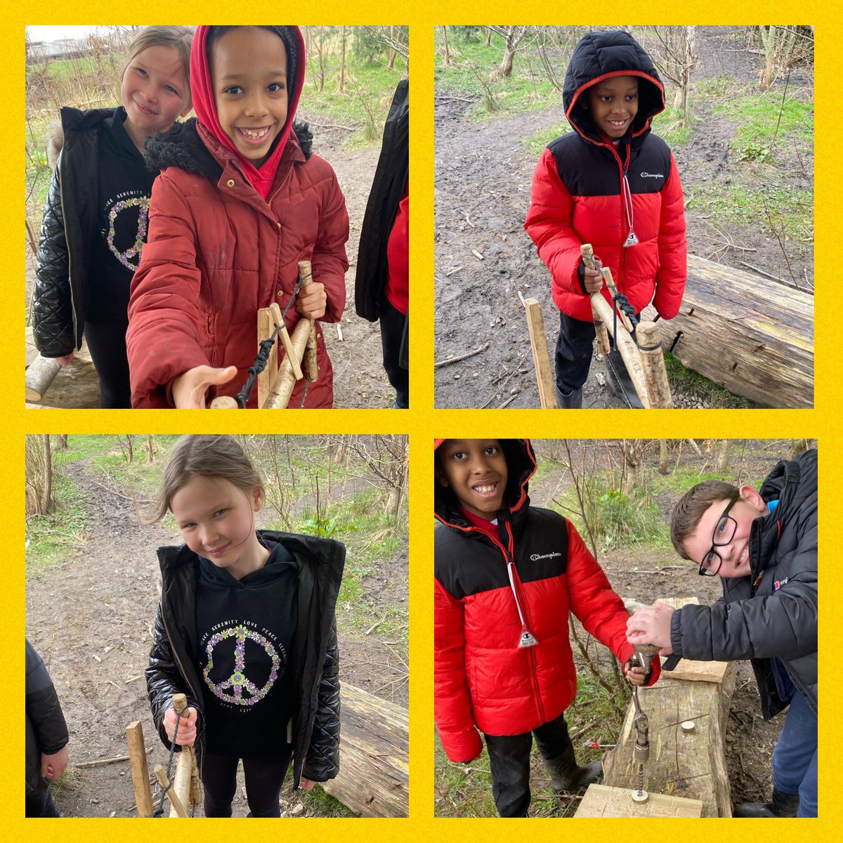 Y4 Forest School. The children made dough which they then wrapped around sticks to cook over the fire to make bannock bread. After this they used saws, knives & secateurs to craft spinning tops which they raced against each other. Such a fun, creative learning time for all!