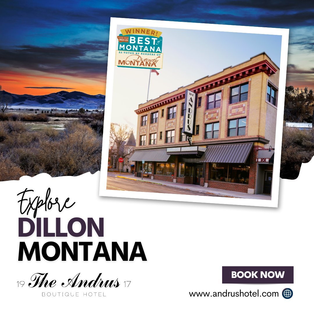 Get ready to explore the charming town of #DillonMT! From #sceniclandscapes to #outdooradventures, there's something for everyone in this hidden gem of #SouthwestMontana. Make #TheAndrusHotel your home base for unforgettable memories. andrushotel.com #SpringBreak
