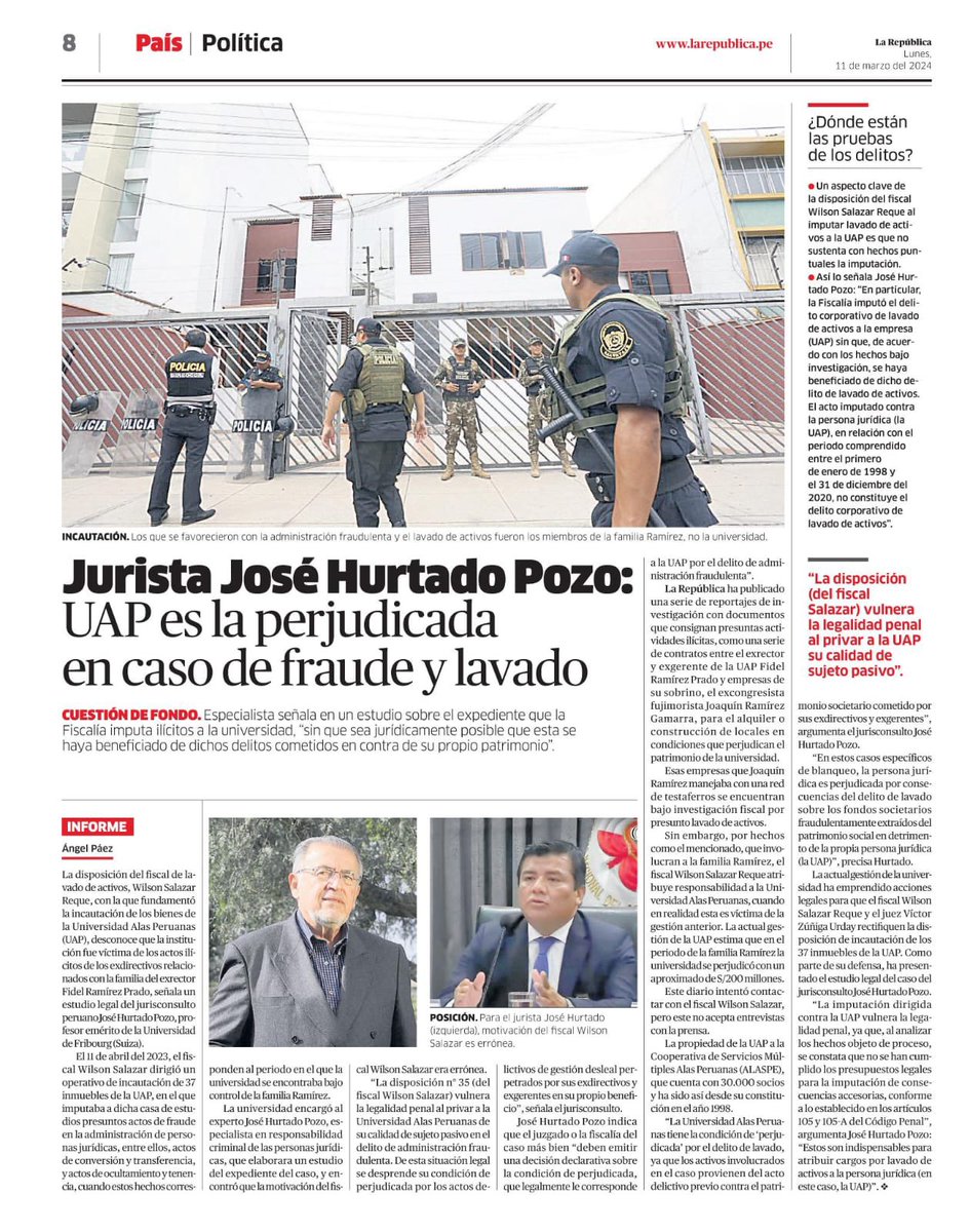 UAPcomunidad's tweet photo. Jurista José Hurtado Pozo,  experto en el  análisis del caso, indica que la Fiscalía acusa a la UAP de cometer delitos, pero señala que legalmente la universidad no puede beneficiarse de actos delictivos en perjuicio de su propio patrimonio.

Enlace: https://t.co/wDY4C9VdRe https://t.co/zqV2xc4v0q