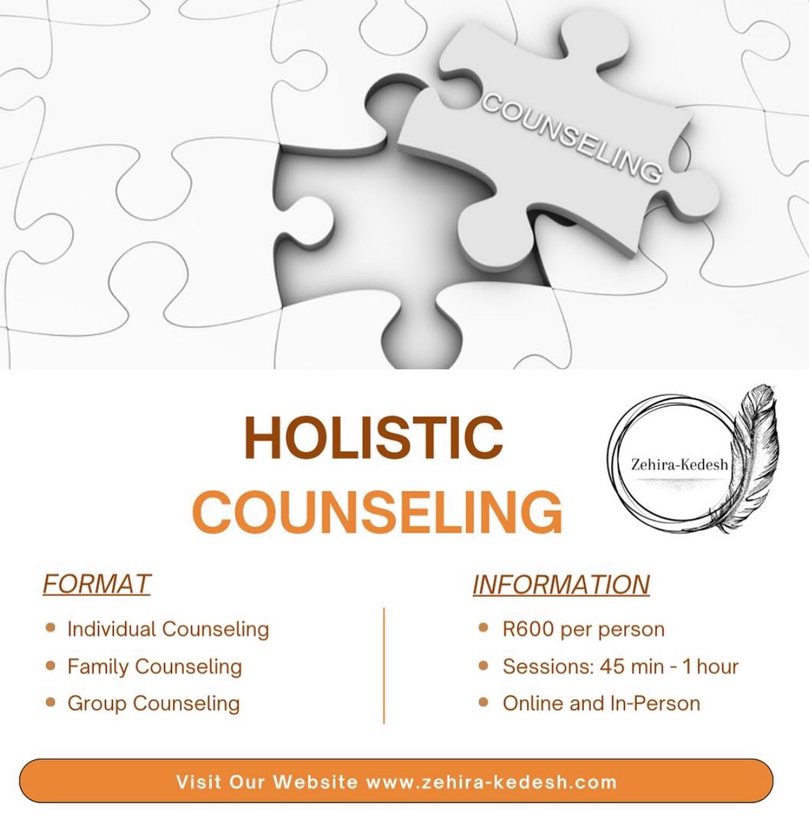 Zehira-Kedesh offers holistic counseling that promotes well-being in body, mind and spirit. Counseling can be done either individually or in a group setting and is available online or in-person.

#counseling #zehirakedesh #mentalhealth #holisticwellbeing