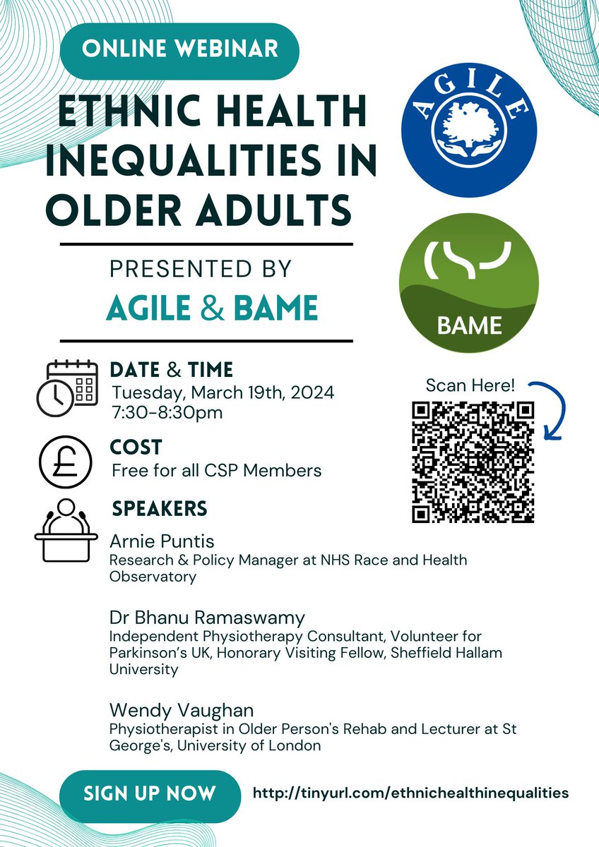 We are excited for our webinar next Tuesday, March 19th at 7:30pm with @cspbame with our guest speakers discussing ethnic health inequalities in older people! Hope to see you there! tinyurl.com/ethnichealthin…